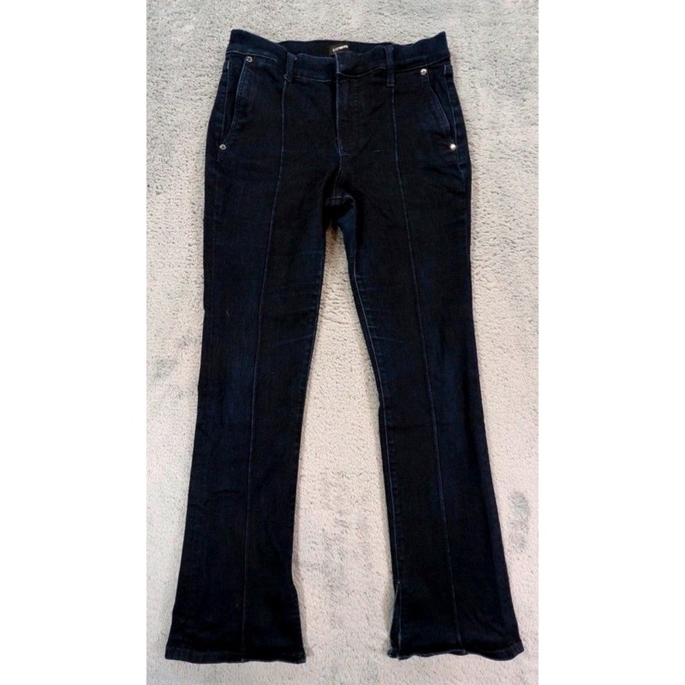 Express Dark Wash Pintuck Flare Jeans Conscious Edit High Rise Slit Hem 6S